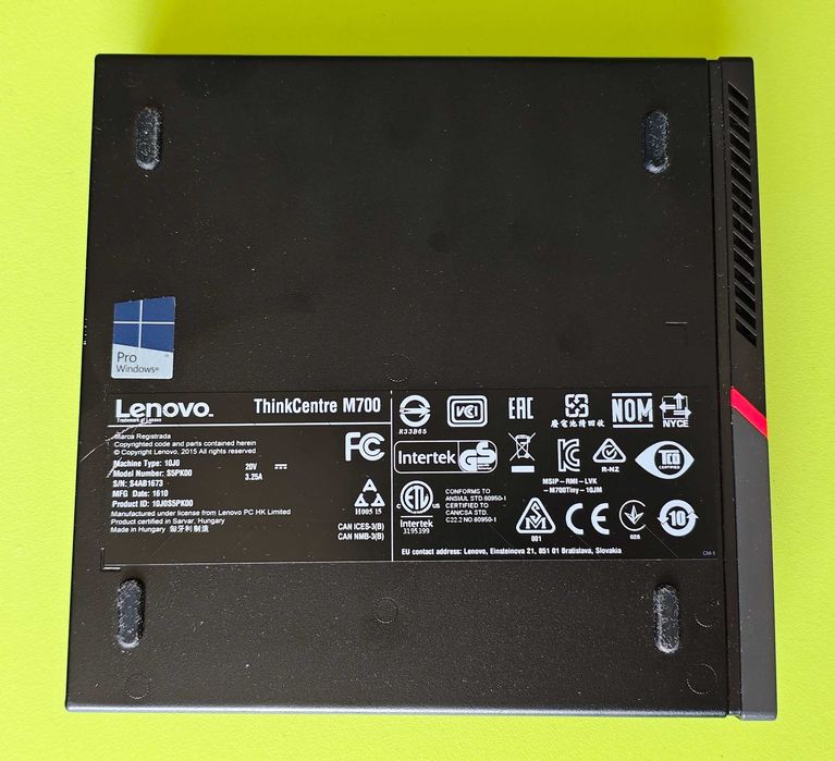 Продавам Lenovo ThinkCentre M700 Tiny / i3/ 16GB RAM DDR4 / 128GB M.2 SATA+ 640GB HDD/ Профилактиран / Windows 10 Pro