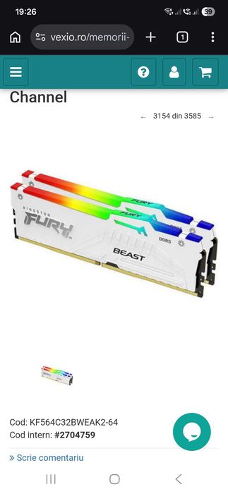 Kingston Fury Beast 64 GB(white),DDR5 6400MHz,CL32 dual chan