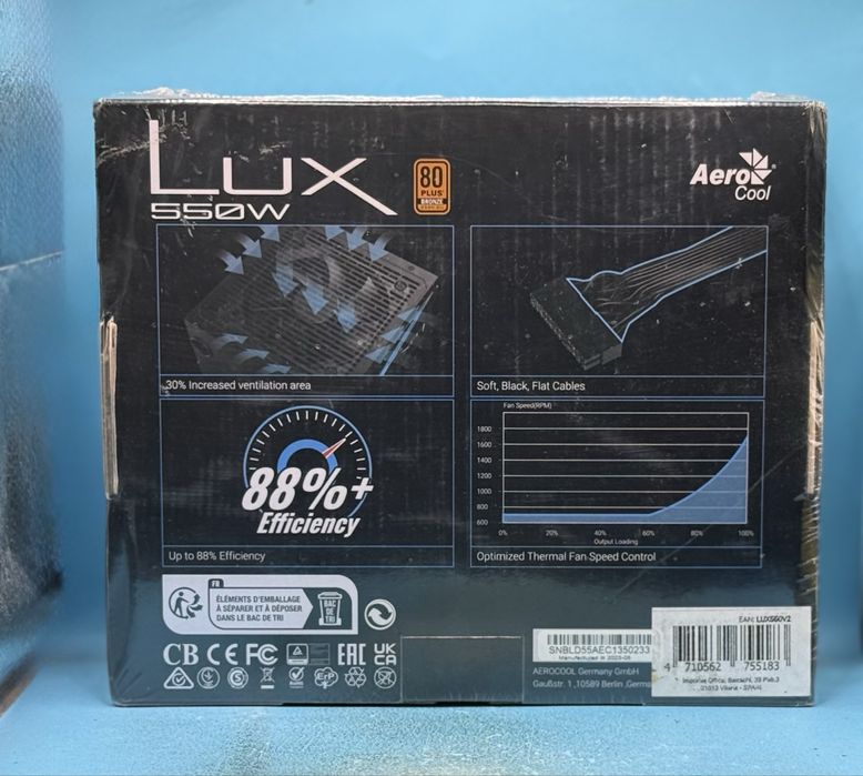 НОВО!!! Захранващ блок Aerocool LUX 550W, PFC Active