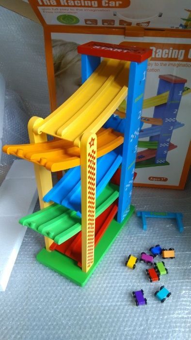 XXL дървена двойна писта с 5 нива + 8бр. колички НОВО!