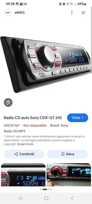 Radio CD Player Auto Sony CDX-GT610U mp3 USB
cdx-gt610u