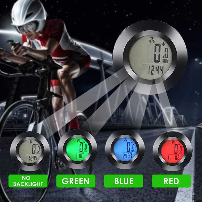 Велокомпютър с 20 функции, Трицветна LED подсветка, Кръгъл, 52х52мм