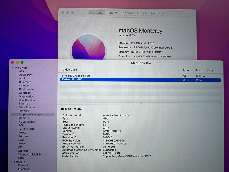 15.4' Core i7 Apple MacBook Pro Late 2016 SG TouchBar 16GB RAM/512GB SSD/Radeon Pro 460 4GB/Бат 4ч