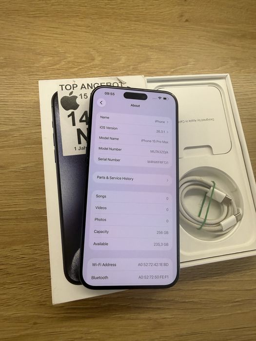 15 Pro max Blue Titanium 256GB-Като нов 100% батерия