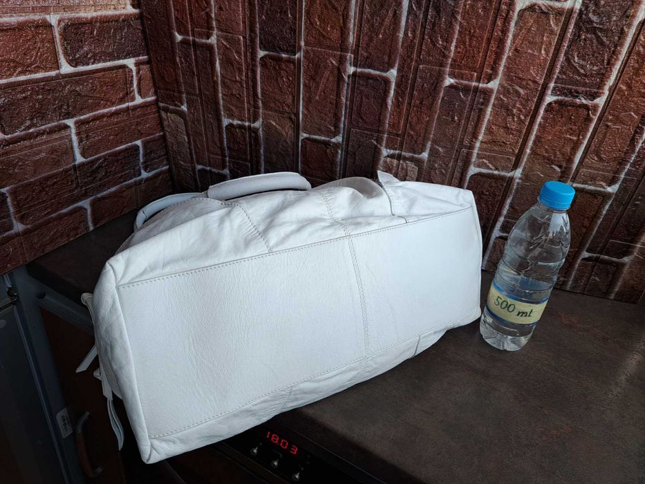 дамска чанта,Fabiana,голяма бяла торба-естествена кожа