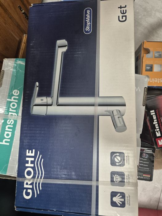 Baterie bucătărie GROHE Get – Cu robinet de siguranță (StopValve), Nou