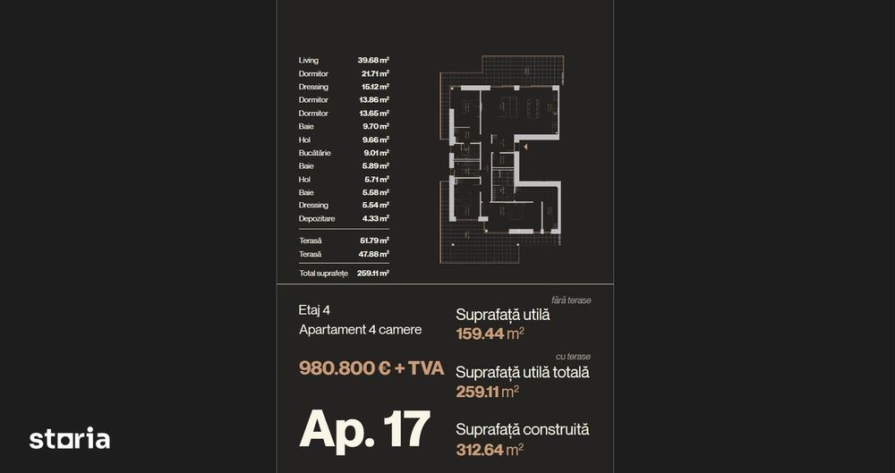 Penthouse 4 Camere | 2 Terase | 259 mp | Iancu Nicolae