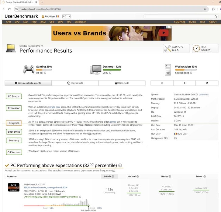 GMKtec EVO X1, Ryzen AI 9 HX 370, 32GB LDDR5X 7500mhz