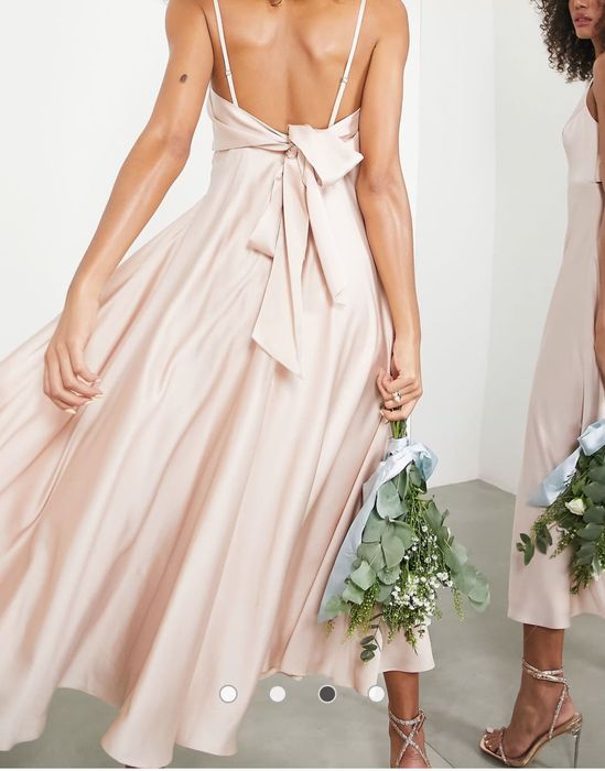 Чисто нова Дамска сатенена рокля ASOS DESIGN – midi, blush