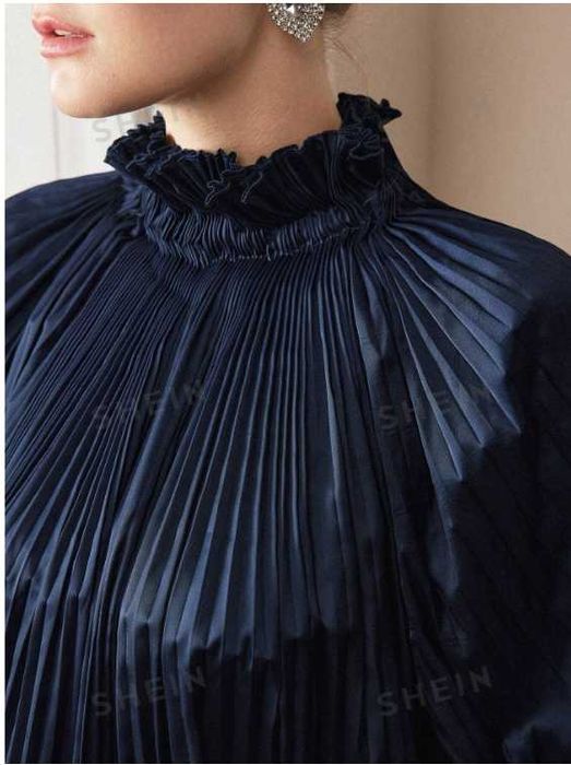 Риза плисе с обемен ръкав