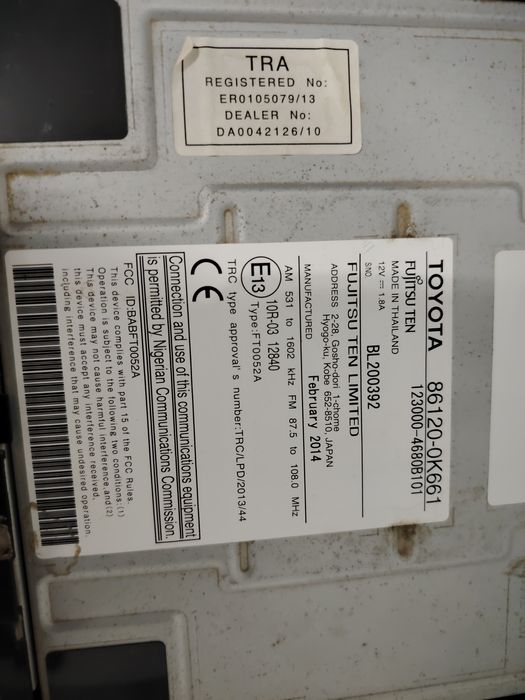 Магнитофон от Тойото 2014г