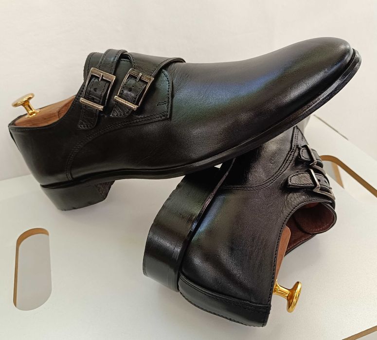 Pantofi double monk 43 premium Cinti Italy piele naturala moale negru