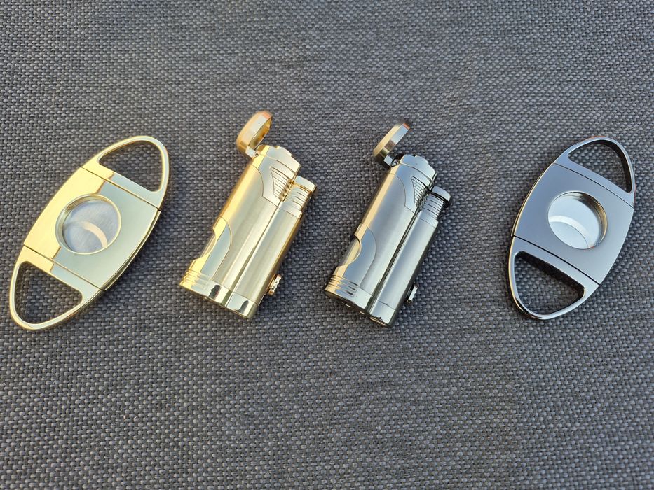 Стилна запалка за пури с лого и подарък резачка в подаръчна кутия