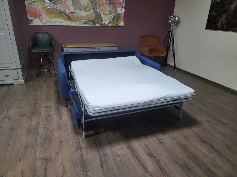 Дизайнерски син диван от плат тройка с функция сън