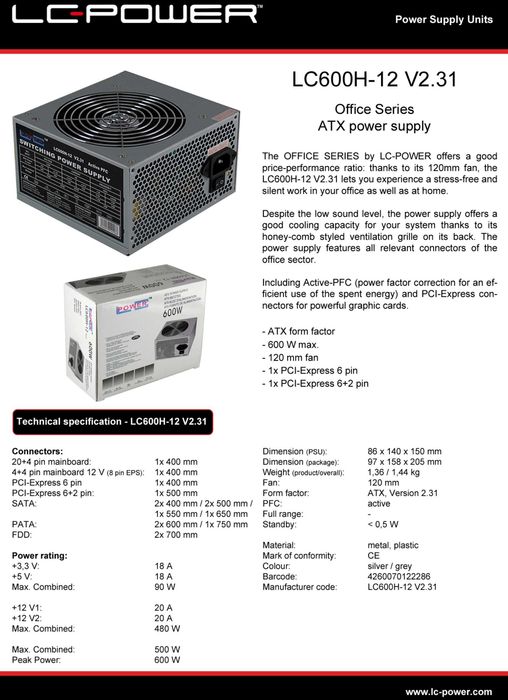 Захранване PSU LC Power LC600H-12 V2.31 600W 80+