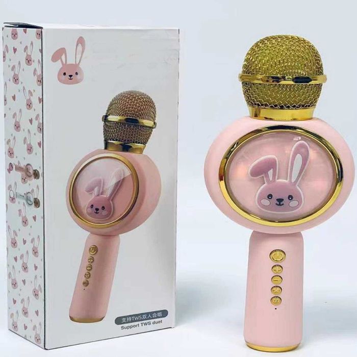 Детски караоке микрофон Rabbit X6 Bluetooth, светлини и звук със зайче