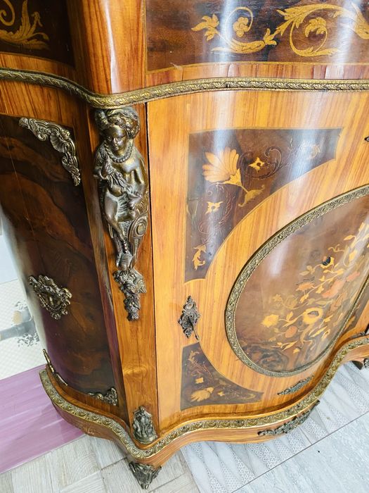Comoda Vintage Lemn Masiv Marmura Bronz Intarsie Antic