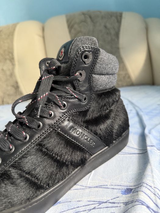 Moncler Black Leather & Fur High Top Sneakers