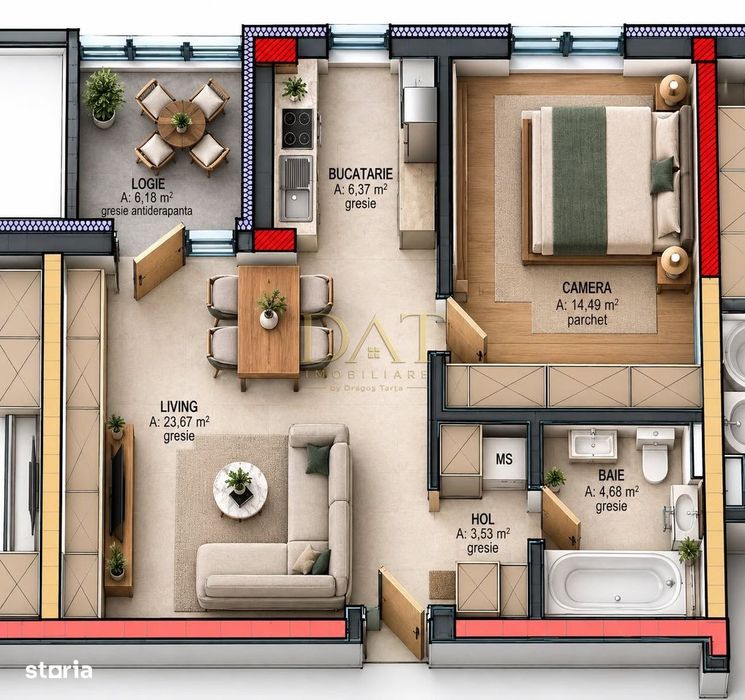 0% comision | Apartament 2 camere | 52,74mp | zona Terra Gardens