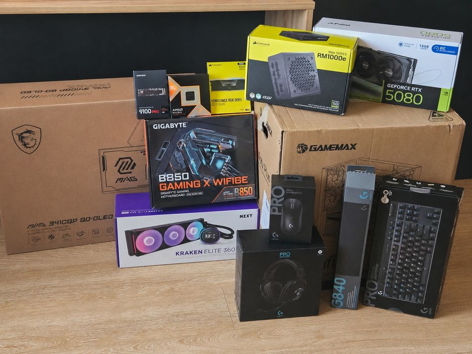 Компютърна конфигурация | 9850X3D | RTX 5080 | 32GB DDR5 | 9100 Pro 1TB | 34" QD-OLED Ultrawide | Logitech Pro X периферия
