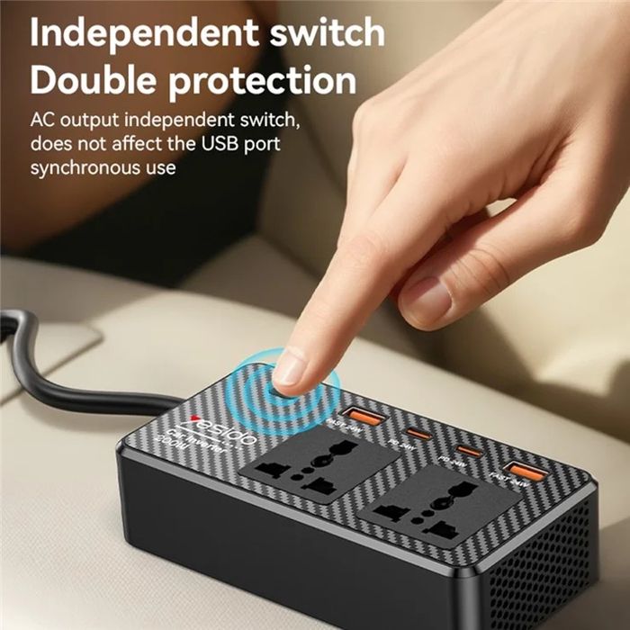 YESIDO VC07 200Вт высокомощный автомобильный инвертор с fast charger