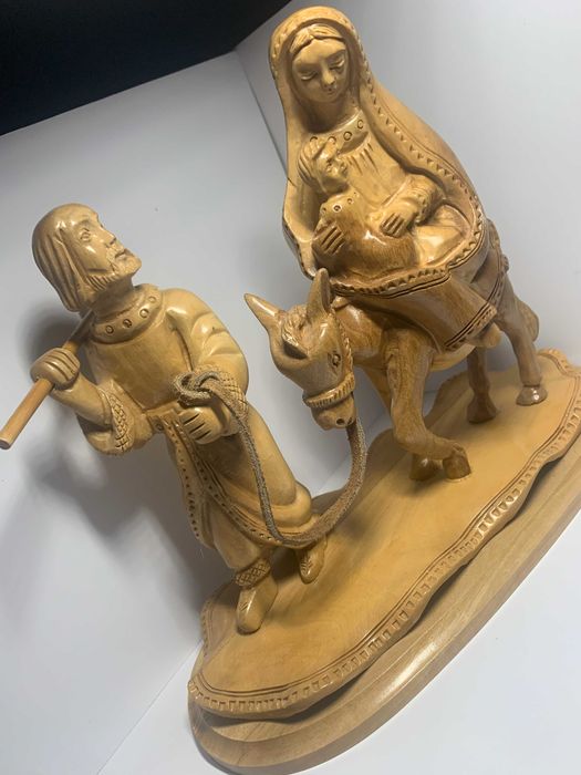 Statueta scena biblic handmade Maria Isus Fatima Bethlehem lemn maslin