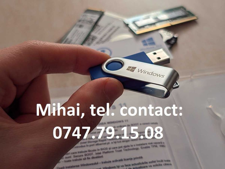 DVD sau stick bootabil cu Windows 7, 8.1, 10, 11 Pro, Office + licenta