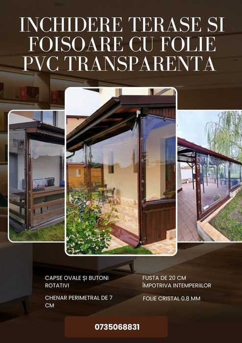 Închidere terase,foisoare sau corturi auto  cu  folie PVC
