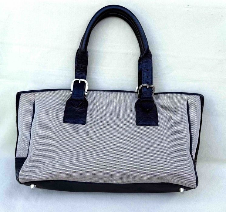 BURBERRY Superba Geanta Umar Canvas Piele Bej Gri Original