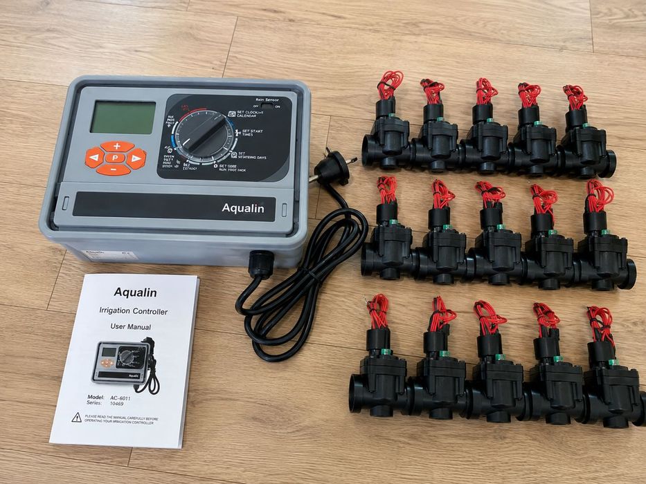 Sistem automat de irigații Aqualin – 11 stații, controller + 11 electrovalve