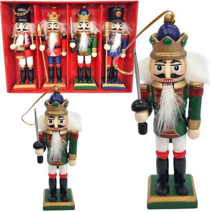 Коледен комплект от  4 дървени фигурки,Лешникотрошач,13см