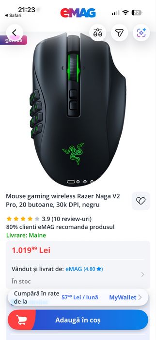 Mouse gaming wireless Razer Naga V2 Pro black • NOU / SIGILAT •