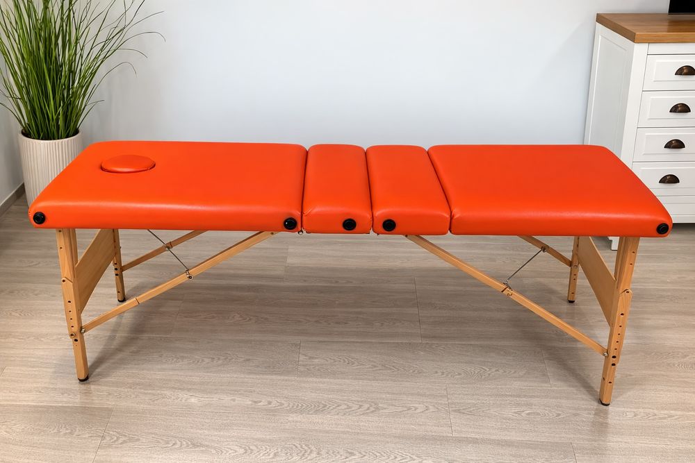 Pat de masaj pliabil, 3 secțiuni, cadru din lemn