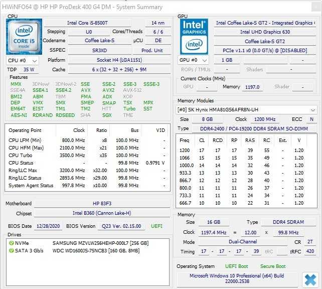 Micro Calculator Unitate pc Hp Prodesk 400 G4 I5 8500T Ram 8 16Gb SSD