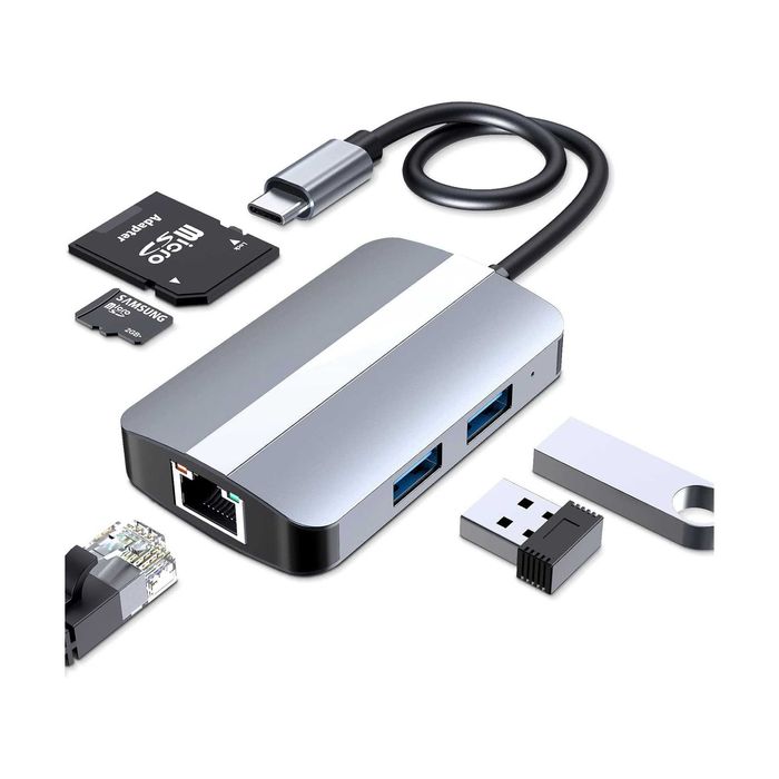 Hub usb-c 5in1, cititor carduri SD/TF, port ethernet, Livrare Gratuita