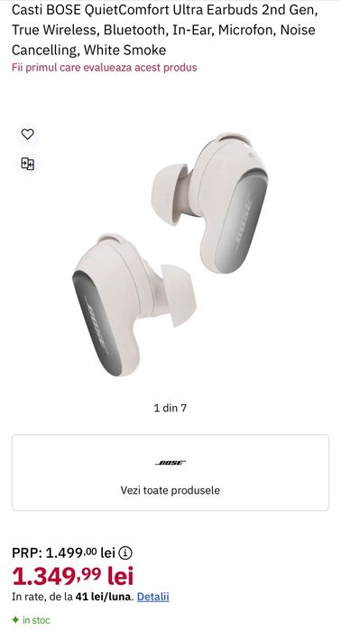 Casti BOSE QuietComfort Ultra Earbuds 2nd Gen,True Wireless, Bluetooth