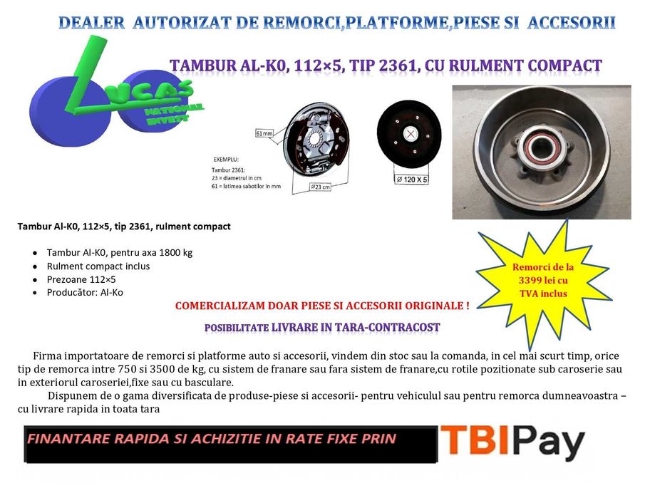 Tambur AL-K0, 112×5, cu rulment compact