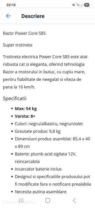 Trotineta electrica copii