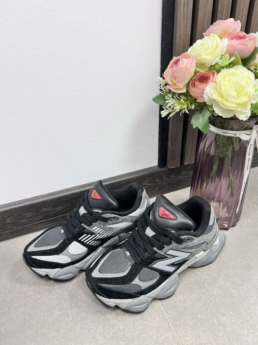 New Balance, Унисекс велурени спортни обувки 9060 с мрежа и масивен дизайн, Черен, Tъмносив, 5