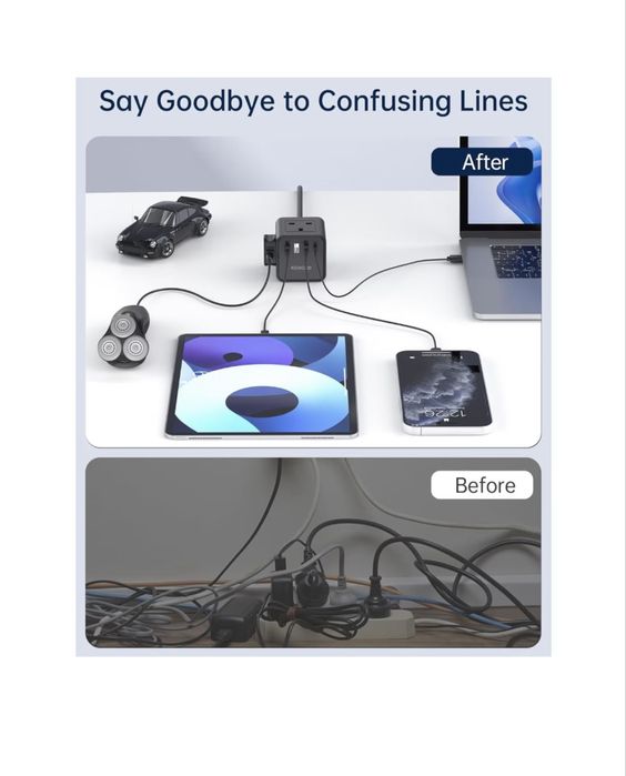 Prelungitor Cube 8-in-1 cu USB A&C și 3 prize AC, 1,5 m, negru