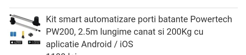 Kit smart automatizare porti batante Powertech PW200, 2.5m lungime can