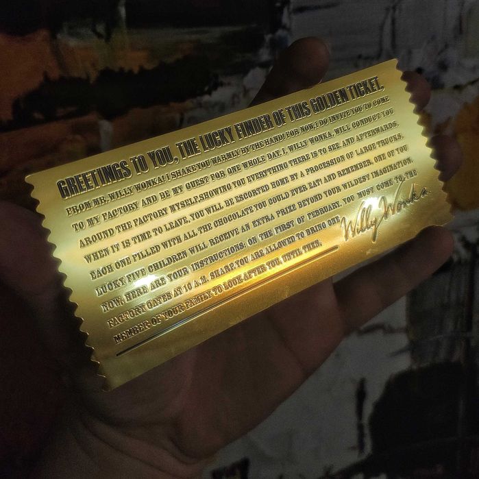 Золотой Билет на Шоколадную Фабрику Вилли Вонки. 24k Gold.