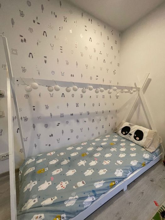 Pat tip cort 90x200 + saltea+lenjerii noi