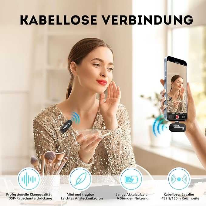 Безжичен микрофон с шумопотискане за смартфон, iPhone, таблет , лаптоп