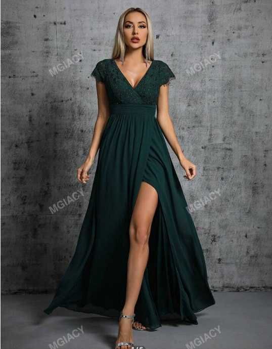 Rochie lunga Verde inchis Dantela Nasa Domisoara onoare marime L