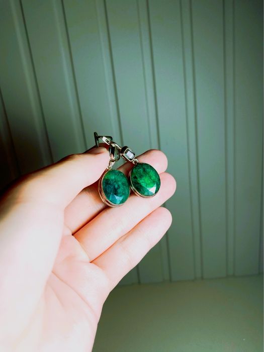 Продам серьги, кольцо зеленый агат