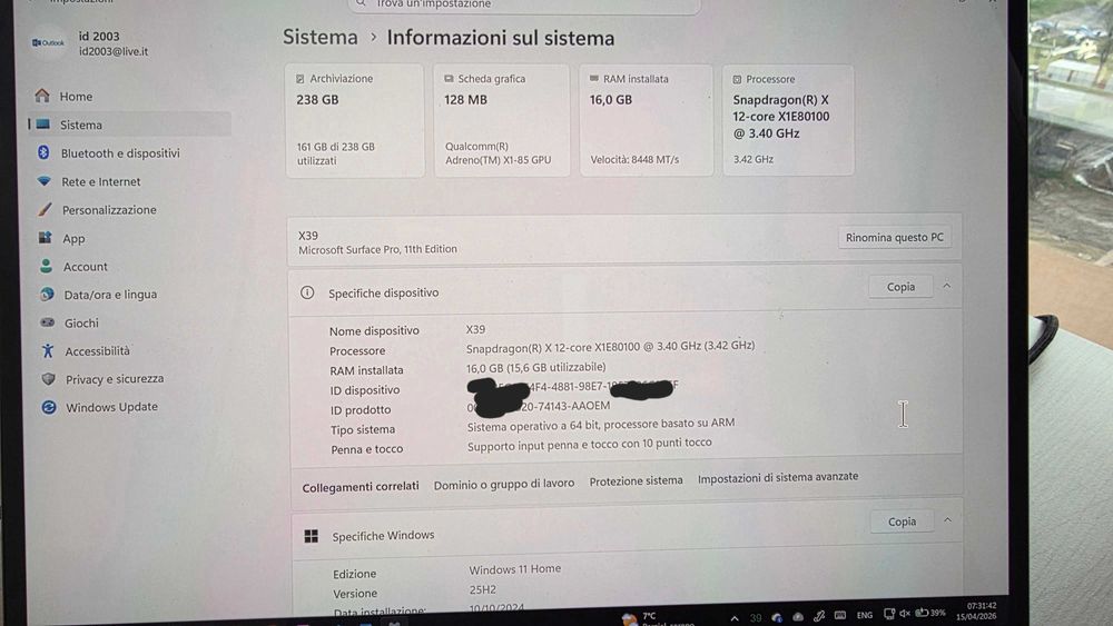 Microsoft Surface Pro 11th Ed Snapdragon X Elite + Keyboard + Pen / Schimb