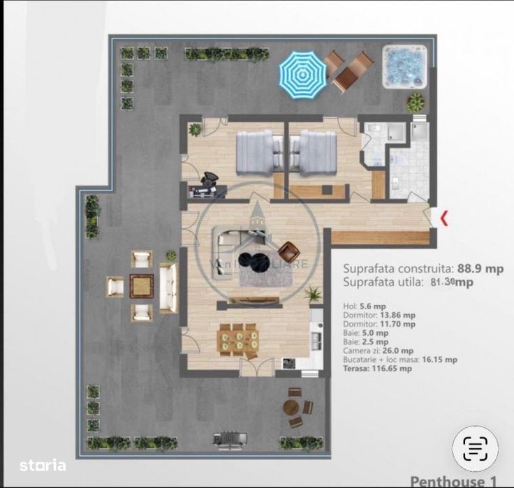 Penthouse de lux | 83 mp utili + terasa 117 mp | Etaj 3 cu lift | Zona
