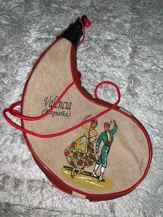 Plosca tradiționala băuturi vintage suvenir Valencia 1 1/2l, piele