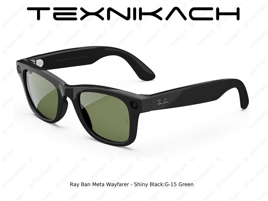 Новый •  Ray Ban Meta Wayfarer - Shiny Black G-15 Green • Доставка